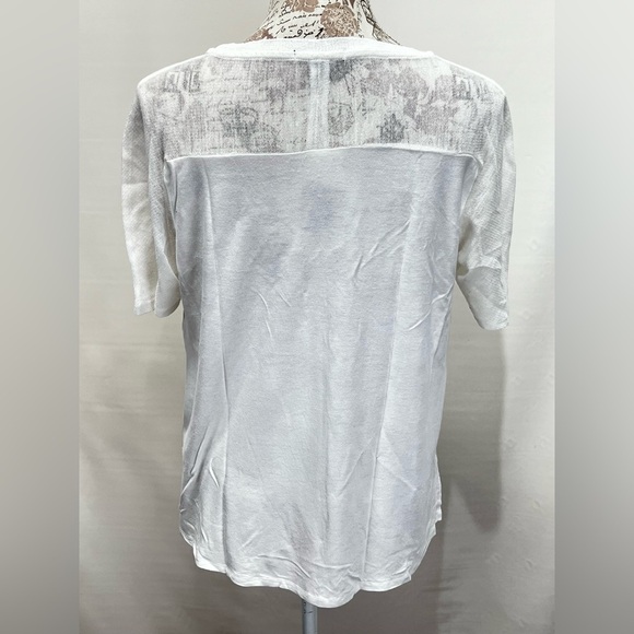 🛍️METAPHOR White sheer stripe short sleeve top size M - Picture 6 of 13